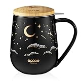 ecooe Teetasse mit Deckel und Sieb - 600ml Keramik Tee Tasse Große Teetassen mit Edelstahl Teesieb und Deckel, Schwarz Keramik Teebecher Set mit Henkel für Losen Tee - Pärchen Geschenke