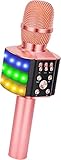 BONAOK Karaoke Mikrofon Led, 4-in-1 Bluetooth Mikrofon Karaoke, Tragbares KTV Microphone, Zuhause Party Karaoke Gerät Dynamische Mikrofone für iOS/Android (Q36 Roségold)