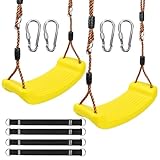 AROMUJOY Schaukel Outdoor Indoor, 2 Stück Kinderschaukel mit 4er Hängematte Gurte und 4er Karabinern, Schaukelsitz Schaukelbrett Garten für Kinder zum Schaukeln, rutschfest, Gelb