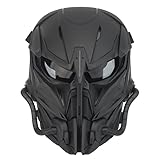 Taktische Airsoft Maske, Smoked Lens Full Face Skull Painball Schutzmaske für Cs Wargame Halloween Cosplay Kostüm Party Schwarz