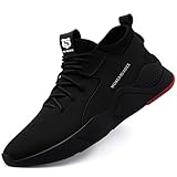 SUADEX Arbeitsschuhe Sicherheitsschuhe Herren Damen Leicht Atmungsaktiv Stahlkappenschuhe Unisex Sneaker mit Stahlkappe (02-Schwarz 44EU)