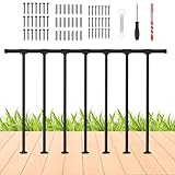 smusei Handlauf Deck Geländer Metall Veranda Geländer Guard Rail Kit mit Balustern, Schmiedeeisen flache Geländer Kit für Deck, Veranda und Balkon, Schwarz