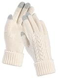 TRENODUX Thermo Handschuhe Damen Winter, Warme Verdickt Gestrickt Softshell Winterhandschuhe Mit Touchscreen-Funktion, Weichen Merino Wolle Thermohandschuhe Frau Für Den Täglichen Gebrauch - Weiß