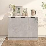 QJBSAVVA Sideboard Betongrau 90,5 cm Modernes Design mit 3 Türen & Robuster Oberplatte aus Holzwerkstoff für Wohnzimmer, Küche oder Flur