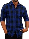 Meilicloth Flanellhemd Herren Kariert Langarm Button Bown Baumwolle Flanellhemden Herren Regular Fit Blau L