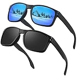 OJIRRU Polarisierte Sonnenbrille Herren Sonnenbrillen Rechteckig Männer Sonnen Brille Sport Angeln Autofahren mit UV400 Sunglasses Men（Schwarz/Blau 2 Stücke