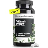 natural elements Vitamin D3 + K2 Depot – 180 Tabletten – Premium-Qualität: K2VITAL® von Kappa – 99,7+% All-Trans K2-MK7 + 5000 IE Vitamin D3 – hochdosiert, ohne Zusätze – laborgeprüfte Qualität
