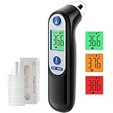 Digitales Infrarot-Ohrthermometer für Babys, Erwachsene & Senioren – Präzise Alterserkennung, farbcodiertes Display, 21x Hygienekappen, 1-Sekunden-Messung & Fieberalarm (schwarz)