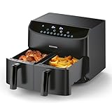 Rachs KOCHWERK Doppelkammer Heißluftfritteuse 7L | Digitaler Edelstahl Airfryer mit Touchscreen, 10 Programmen & 2 3,5L Kammern | Frittieren von Speisen ohne Öl - fettarm | Smart-Cook Funktion | 2400W