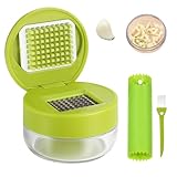 Ptwola Knoblauchpressen Knoblauchzerkleinerer Edelstahl Knoblauchwolf Zerkleinerer Mini-Dose Knoblauchpresse Würfelschneider Aufbewahrungsbehälter mit Silikonschäler und kleiner Bürste