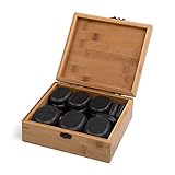 WellTouch Hot Stone Massage Steine Set | 18 Steine | Heiße Massagesteine aus Basalt | Mit dekorativer Bambuskiste | Wellness Wärme-Behandlung | Massagetherapie
