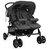 vidaXL Geschwisterwagen Klappbares Design Zwillingswagen Kinderwagen Baby Kinder Buggy Zwillingsbuggy Kinderbuggy Reisebuggy Dunkelgrau Stahl