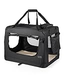 lionto Hundetransportbox faltbar für Reise & Auto, 60x42x44 cm, stabile Transportbox mit Tragegriffen & Decke für Katzen & Hunde bis 12 kg, robuste Hundebox aus Stoff für klein & groß, schwarz