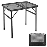 Odoland 2FT Faltbarer Campingtisch, höhenverstellbarer Grilltisch mit Mesh Desktop, Outdoor-Picknick-Tisch Kartentisch mit Anti-Rutsch-Füßen für Grill BBQ RV (56cm)