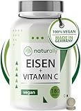 naturally Eisentabletten mit Vitamin C - 180 Tabletten - Hoch bioverfügbares 20mg Eisen aus Eisenbisglycinat - vegan, ohne Zusätze, laborgeprüft, Made in Germany