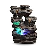 Zen’Light - Zimmerbrunnen Pietra - Steinoptik aus Kunstharz mit Bunten Lichteffekten - Moderne Zen Deko, Meditation & Entspannung - Glücksbringer - H35cm