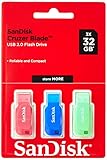 SanDisk 32GB Cruzer Blade USB Flash Drive , Blue/Pink/Green,...