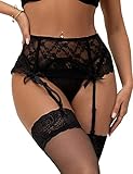 ohyeahlady Damen Strumpfgürtel Strapsgürtel Spitze Strumpfhose Gürtel Strumpfhalter Strumpfbänder Dessous Oberschenkel Strapsen Halter mit String(Schwarz,XL-2XL)