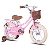 STITCH 18 Zoll Kinderfahrrad mit Korb & Stabilisatoren, Kinderfahrrad für 6-9 Jahre alte Mädchen, 18 Zoll Fahrrad mit Ständer für Mädchen, Rosa…