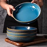 Speiseteller aus Keramik, Suppenteller 4PCS Groß Oder Pastateller Premium Porzellan 21cm Blau