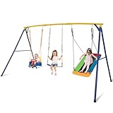 COSTWAY Schaukelgestell mit Nestschaukel, elastischer Kinderschaukel & Babyschaukel, Schaukelgerüst aus Metall bis 300 kg belastbar, Outdoor Schaukel für Kinder, Garten