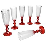 MamboCat Rubin 6er Set Sektgläser I 150 ml I Glas Sektkelche mit rotem Stiel I strukturierte Optik I hohe Sekt-Flöten für Sekt, Prosecco & Champagner I Partys, Weihnachten & Co.