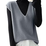 Generisch Pullunder mit tiefem V-Ausschnitt, locker sitzende ärmellose Pullover-Strickjacke für die Freizeit Damen Übergangsjacke Mit (Grey, XL)