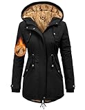 Nadeer Mantel Damen Winterjacke Lang Parka Gefüttert Wintermantel Wasserdicht mit Kapuze Warm Winterparka(Schwarz,L)
