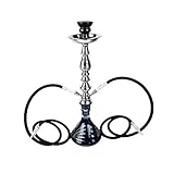 RMAN Shisha Set mit 2 Schläuchen Hookah 55cm Wasserpfeife komplett Shisha Zubehör mit Kopf Schlauch Glasbowl Rauchsäule Kohlezange Schwarz