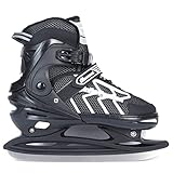 Verstellbar Eishockey Schlittschuhe für Herren Damen Erwachsene Kinder, Edelstahl Ice Skates, Eislaufschuhe mit Schnellschnürsystem & Push-Lock-Schnalle für Sicheren Halt (Schwarz Asche, XL42_45)