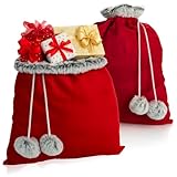 com-four® 2X Premium Weihnachtssack - roter Geschenkesack zum Befüllen - Weihnachtsbeutel mit Bommeln als Dekoration & tolle Geschenkverpackung