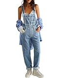 Vanchenl Damen Casual Denim Jean Overalls Lose Verstellbare Träger Baggy Latzhose Bib Romper Jumpsuit Harem Hosen Hellblau L