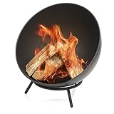 BBQ-Toro Feuerschale Ø 60 cm | Schwarz | Kippbare Feuerstelle mit Dreibein Gestell | 3-in-1 Feuerkugel, Feuertonne für Garten, Camping und Terasse | Feuerwanne, Fire Pit, Brennschale, Grillschale