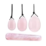 CrystalTears Rosenquarz Yoni Eier Massagestab 3 Größen gebohrte Kristall Eier mit ungewachste Seidenschnur Yoni Egg Steine für Muskeln Massage in Kegel Übungen