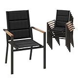 Devoko Gartenstuhl Set 6, Stapelbare Aluminium Esszimmerstühle, Maximale Belastung 160kg, Balkonstühle, Für Garten, Pool, Terrasse, Esszimmer, Gartenmöbel, Braun & Holz