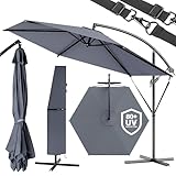 Kingsleeve® Sonnenschirm UV Schutz 80+ Ø 300 cm Groß mit Ständer Schutzhülle Windsicherung Neigbar Rund Kurbel Garten Balkon Ampelschirm Anthrazit