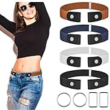 SMUJU 4 Stück Elastischer Gürtel Ohne Schnalle - Justierbar, Langlebig, Stretch für Jeans, Hosen, Kleid - Einstellbarer Unsichtbarer Gürtel für Damen