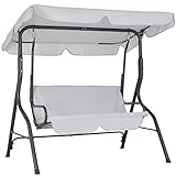 Casaria® Hollywoodschaukel 2 Sitzer wetterfest Hellgrau 200kg Belastbarkeit Rückenlehne Dach Verstellbar Anti-Rutsch-Füße Garten Terrasse Gartenschaukel 140x112cm