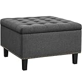 Yaheetech Sitzhocker mit Stauraum, Faltbare Sitztruhe, Aufbewahrungsbox, Fußbank Truhen Fußhocker, Leinen, 90 L, 70,5 x 70,5 x 45 cm, hellgrau