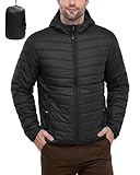 33,000ft Herren Leichte Steppjacke Outdoor Wasserbeständige Übergangsjacke Warme Winterjacke für Männer, Kapuze Wintermäntel Pufferjacke Verstaubar Schwarz L