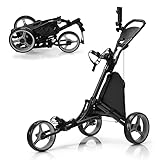 COSTWAY Golf Trolley, 3 Rad Golftrolley, Golfwagen Golf klappbar, Golfcaddy Golf Push Cart aus Aluminum, Golfcaddy mit Schirmhalter, T-Stückhalterung und Aufbewahrungstasche
