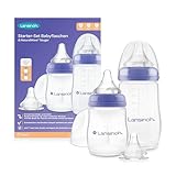 Lansinoh Babyflaschen Starter Set - Babyflasche in 160 ml & 240 ml - NaturalWave Sauger Größe S, M, L - neues kompaktes Design für verbesserte Stabilität - mit stapelbarem Deckel