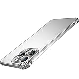 CHNZUX Hülle für iPhone 13/13 Pro/13 Pro Max, Rahmenlose Hülle mit 4 Ecken Bumper | Kameraring Aus Metall | Anti-Fingerabdruck- und Kratzfestes, Stoßfestes Gehäuse(Color:Silber,Size:13 Pro Max)