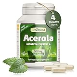 Acerola Kapseln, hochdosiert, 500mg - 120 Kapseln, vegan. Natürliches Vitamin C – für Immunsystem, Zellschutz & Knochen. OHNE künstliche Zusätze - laborgeprüft. Von Greenfood.