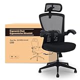 FLEXISPOT Ergonomischer Bürostuhl mit 3D-Kopfstütze und höhenverstellbarer Rückenlehne, hochklappbaren PU-Armlehnen, W-förmigem Foam Sitz, 135° Rückenverstellung, bis 150 kg belastbar (Schwarz)