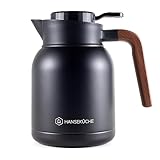 Hanseküche Thermoskanne (1,5L) aus hochwertigem 304 Edelstahl - Isolierkanne, Kaffekanne mit edler Holzoptik (Schwarz)