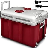 tillvex Kühlbox elektrisch 40L mit Rollen | Mini-Kühlschrank 230 V und 12 V für KFZ Auto Camping | kühlt & wärmt | ECO-Modus (Rot)