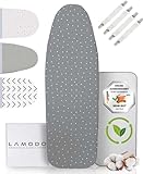 lamodo® - Bügelbrettbezug 120x40 für Dampfbügeleisen aus 100% Baumwolle mit extra Dicker Polsterung inkl. Bügeltuch - Gummizug und Spannern + Bügeltipps - M