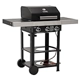 TAINO WABAYA 3+0 Gasgrill Grillwagen 3 Brenner Keramik Sear-Burner Piezo-Zündung Thermometer Warmhalterost Schwarz Matt