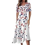 Patriotisches Kleid für Frauen amerikanische Flagge 4. Juli Hochtütige Kurzarm Maxi Kleid Resort Tragen Sie 2025 Urlaub